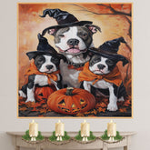 Pitbull Dog Halloween Canvas Wall Art with Pumpkins Autumn Home Decoration and Thanksgiving Gift for Pet Lovers on Ready to Hang 1.5" Thick Canvas Wrap, Floating Framed Canvas, Flat Rolled Canvas